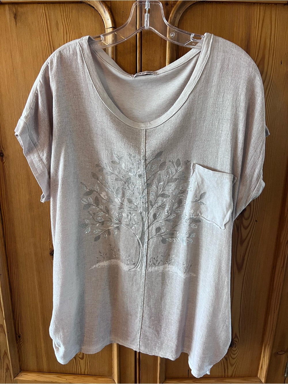 Light Gray Pocket Tee with Embellishments